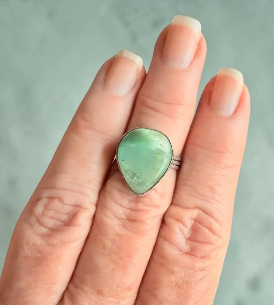 Hememorphite Larimar 925 Silver Plated Ring Size 7 Green