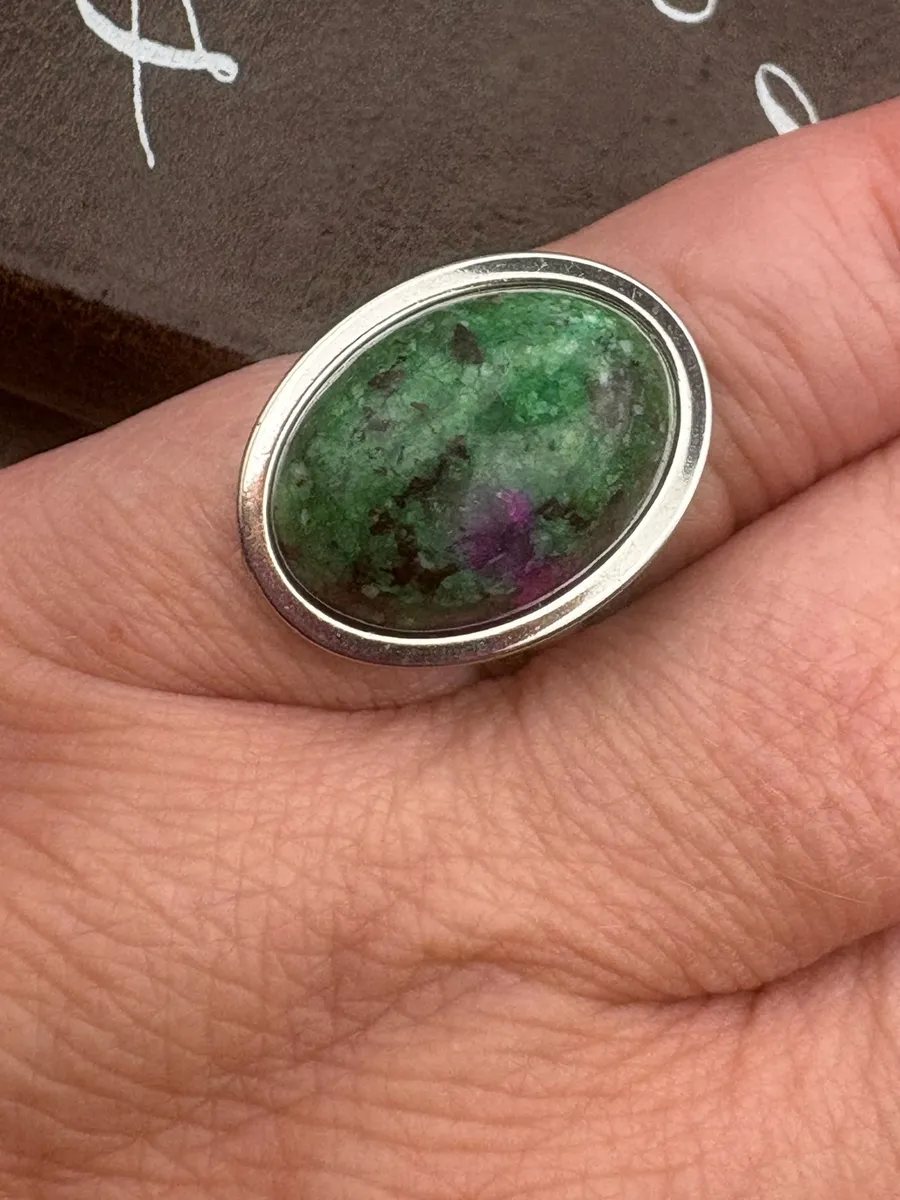 Handmade Ruby Zoisite Adjustable Stainless Steel Statement Ring Boho