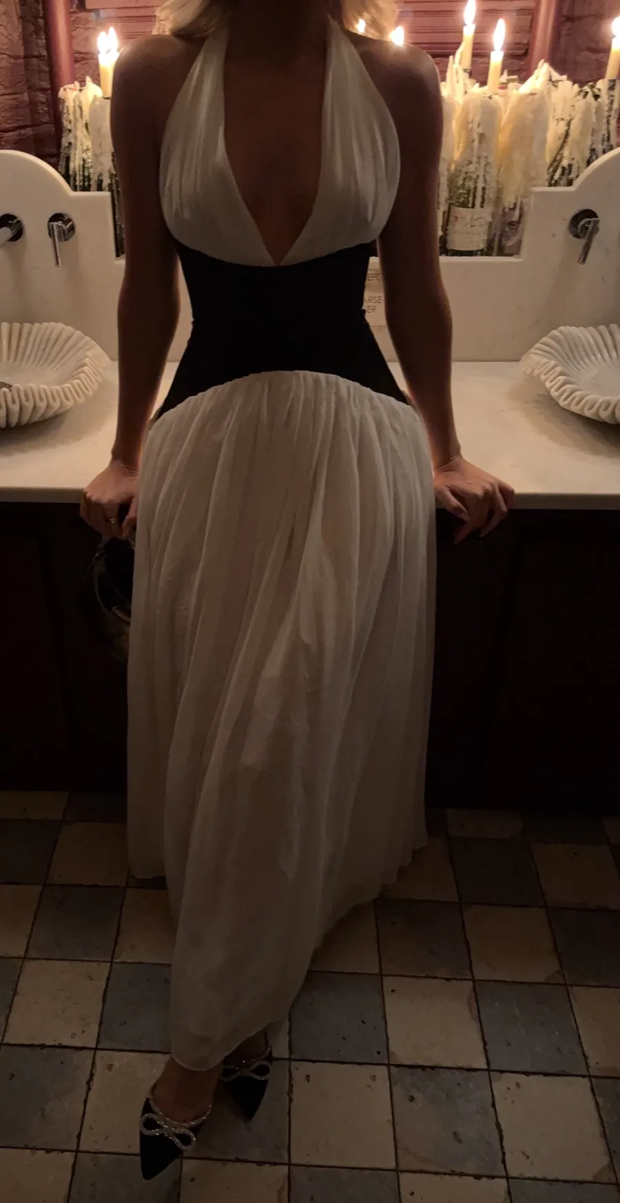 Leau Boutique Dress Black White Maxi Gown