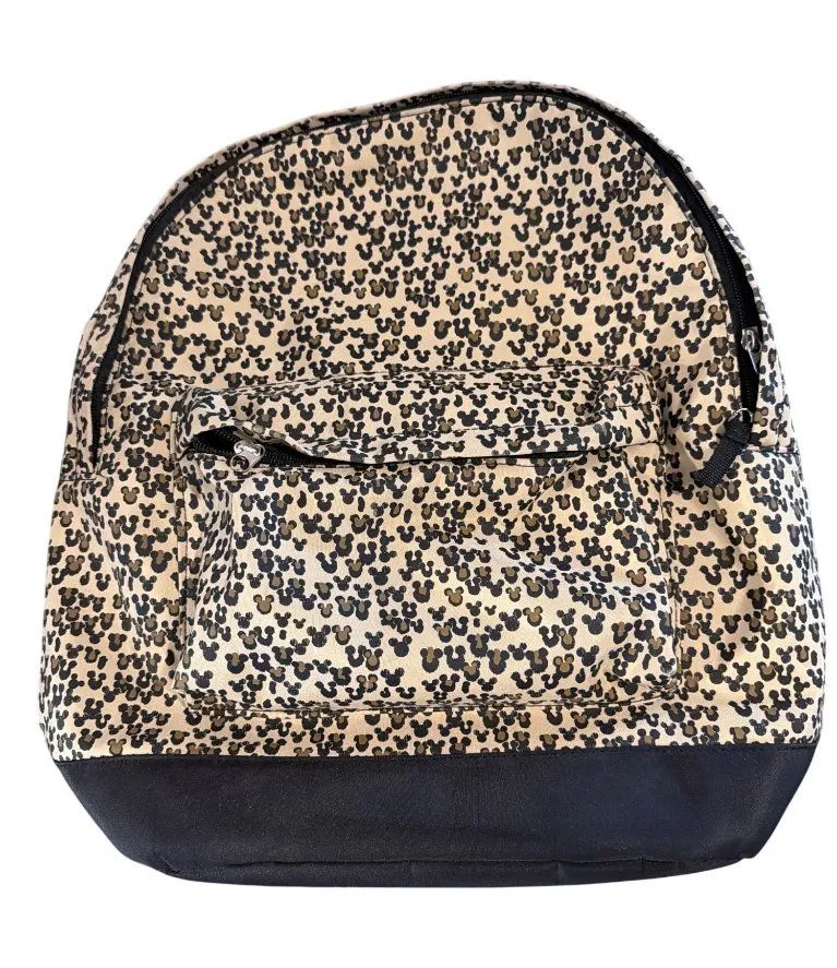 Disney Park Hidden Mickey Mouse Leopard Print Backpack Front Pocket Bookbag RARE