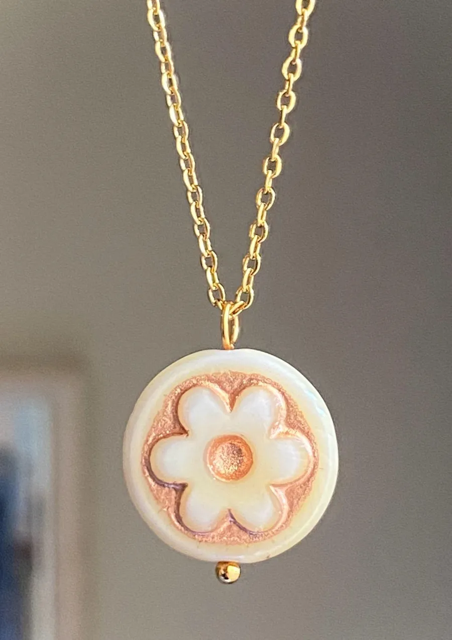 Handmade quality Czech glass flower bead fairy boho retro style necklace🌿✨