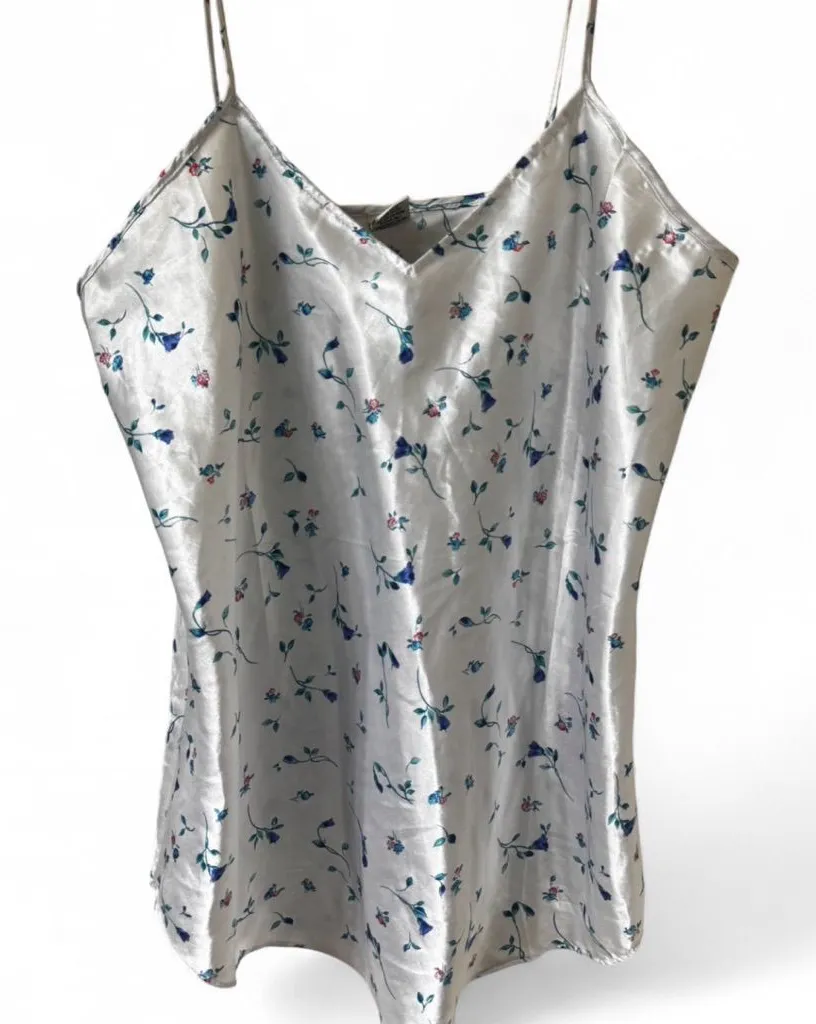 Floral Satin Chemise and Robe Set in Light Blue Size L