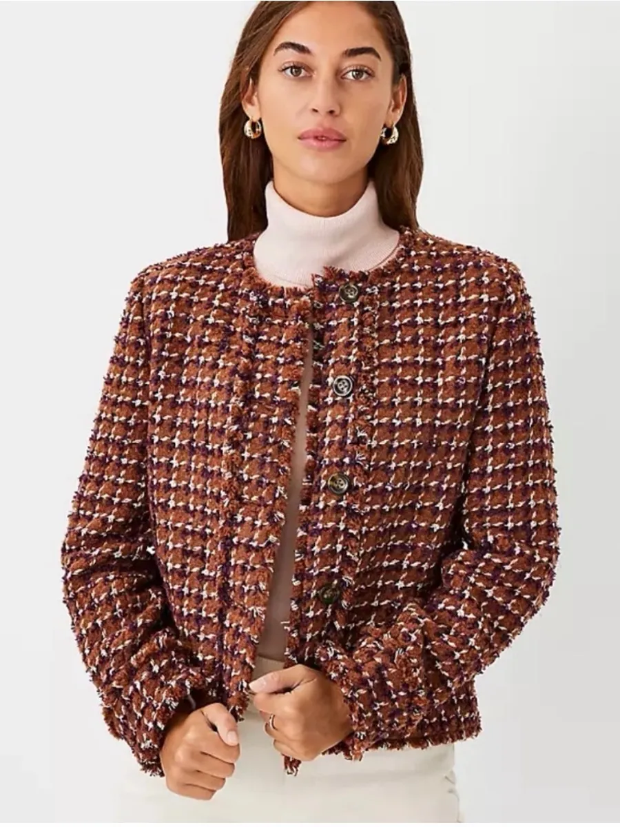 Ann Taylor Tweed Cropped Boucle Button Jacket