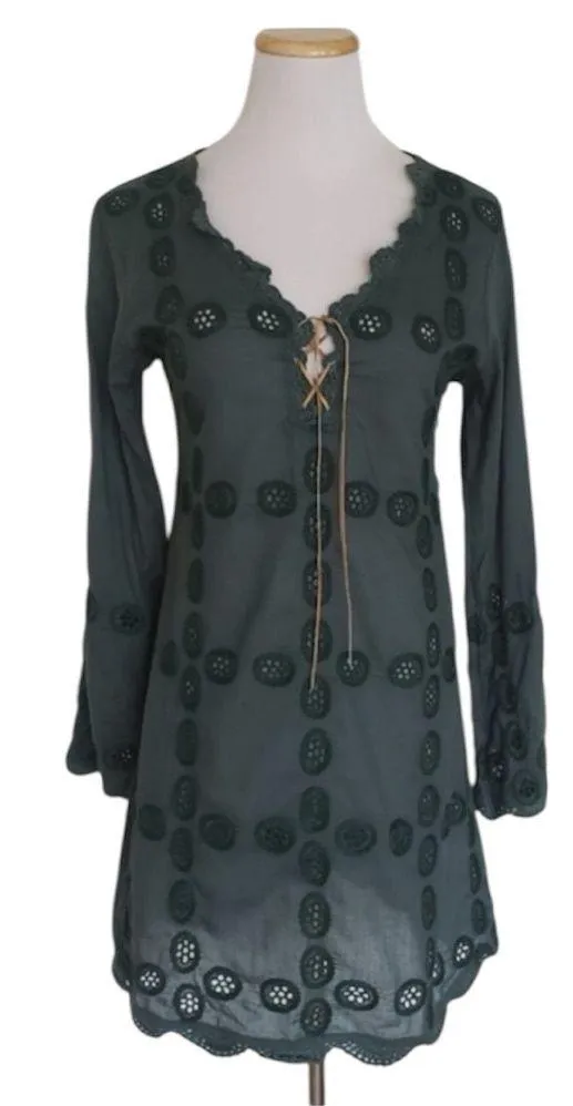 Letarte Doily 100% Cotton Cover Up Dress With Size Zipper in Black Green Size L