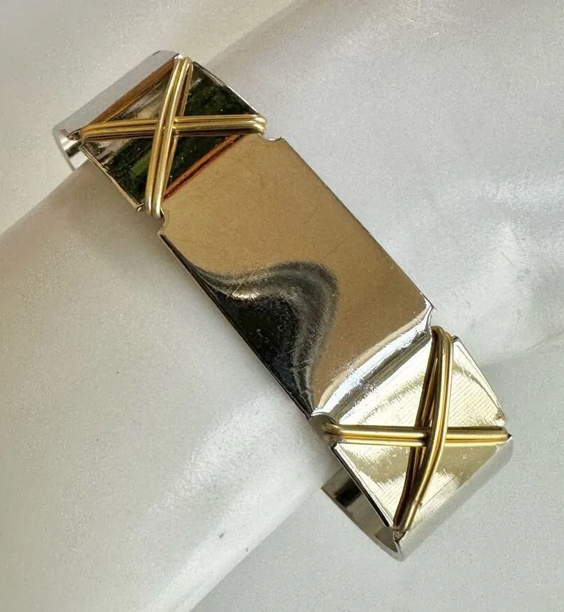 Silver gold tone open cuff bracelet