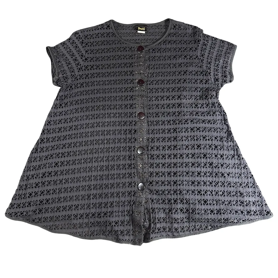 Dotti Black Cotton Eyelet Button Front Swim Cover Up Size Large