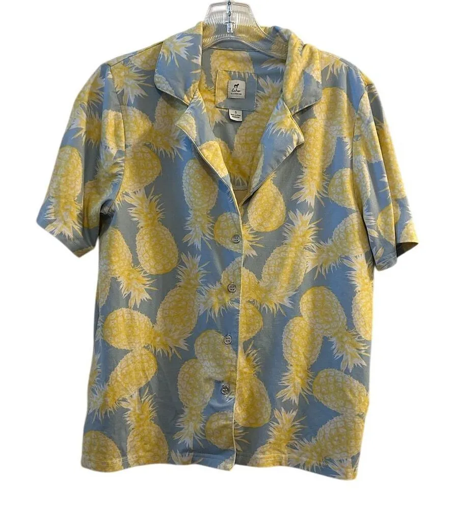 Echo Women's Short Sleeve Pajama Top Blue Pineapple Print Size S