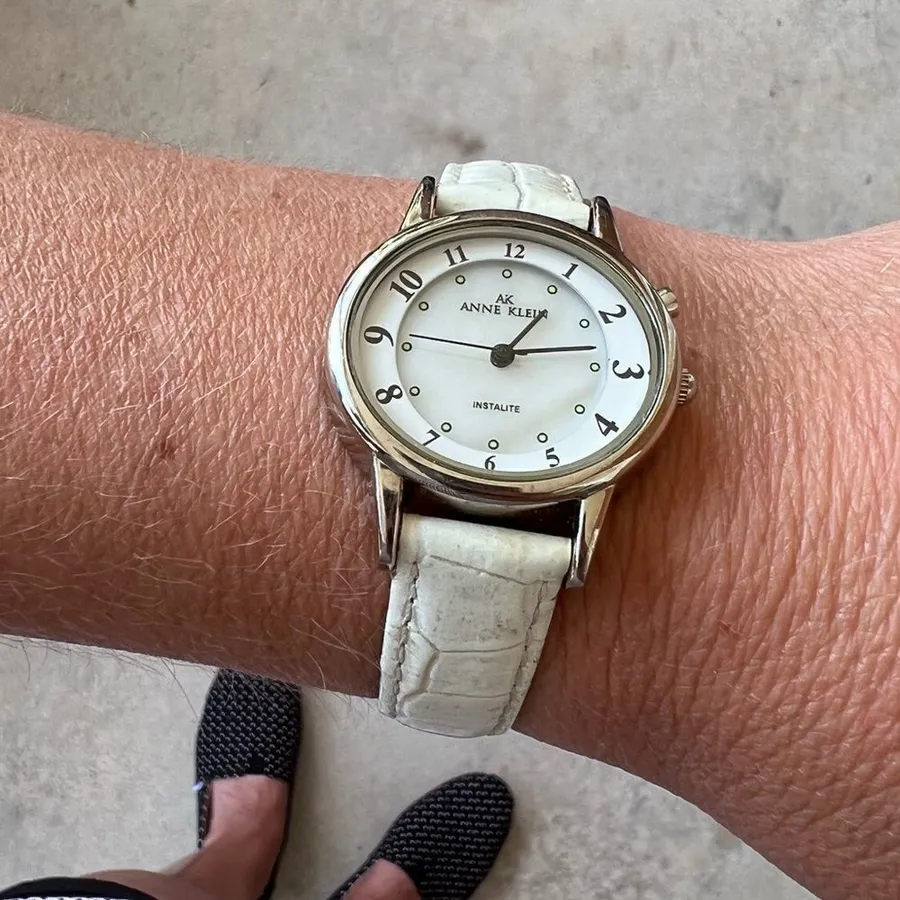 Anne Klein White mother of Pearl Instalite Watch leather band