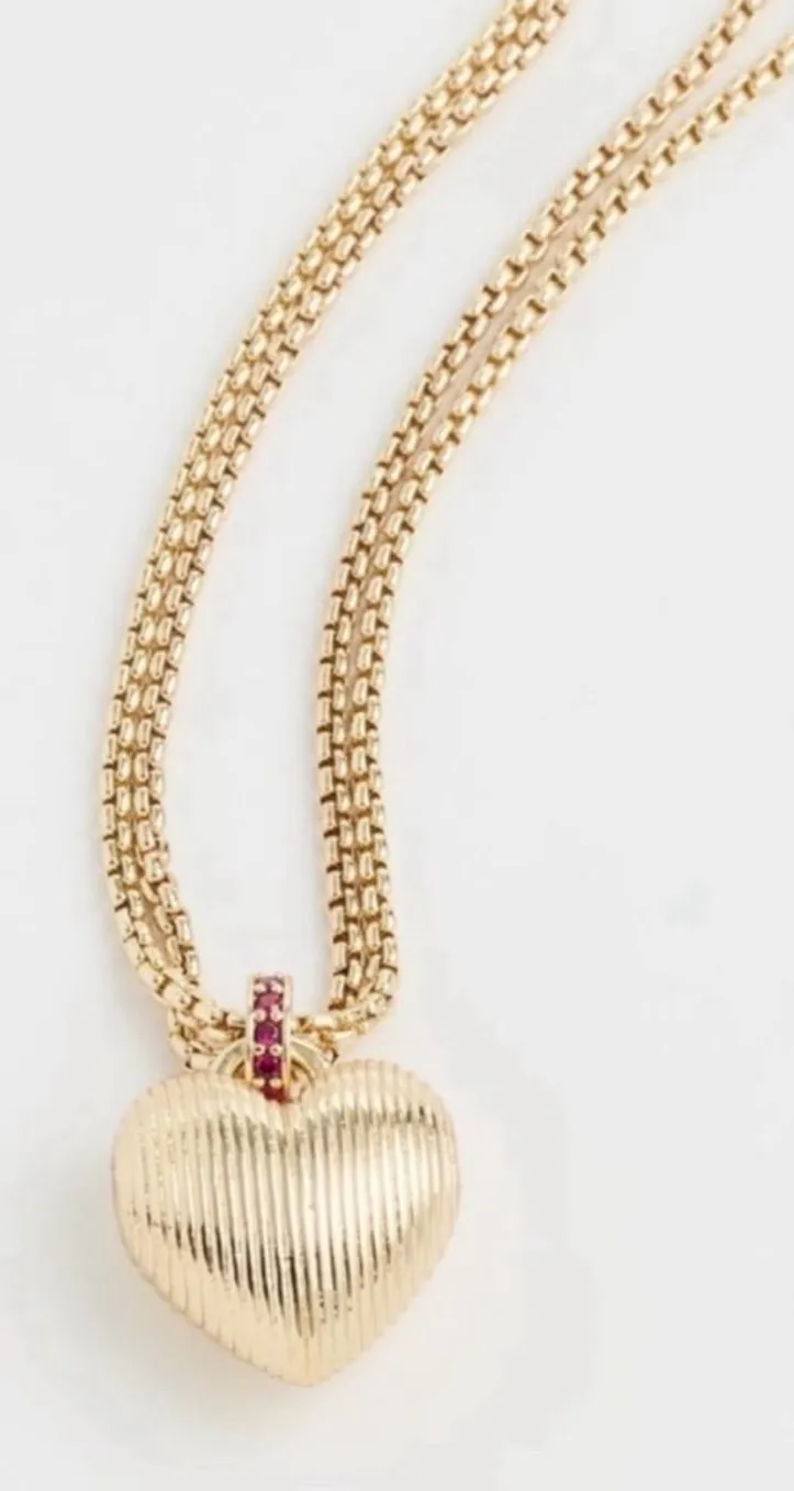NWOT Roxanne Assoulin Heart Pendant Necklace with Pink Accent Gold