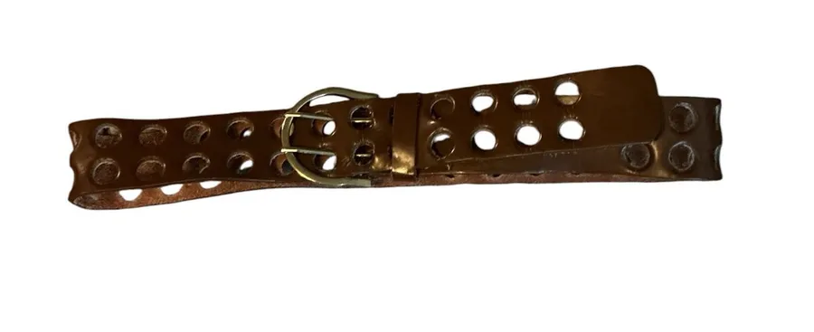 Vintage Brown Genuine Leather Wide Grommet Belt