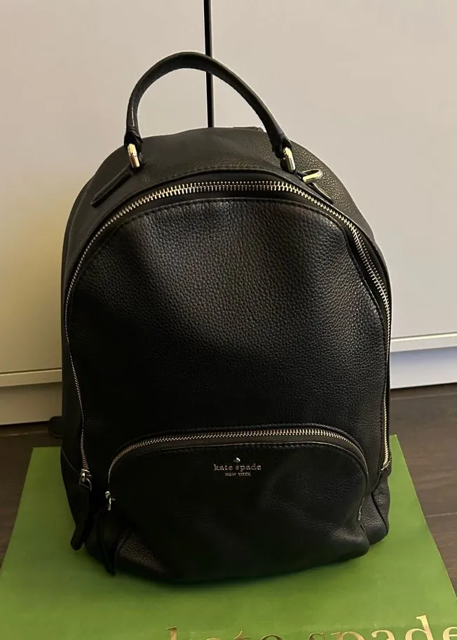 Kate Spade Black Pebbled Leather Backpack with Gold Hardware
