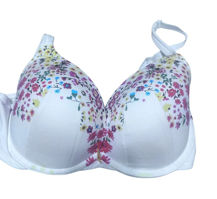 Cacique 40D White Floral Boost Plunge Underwire Bra padded underwire