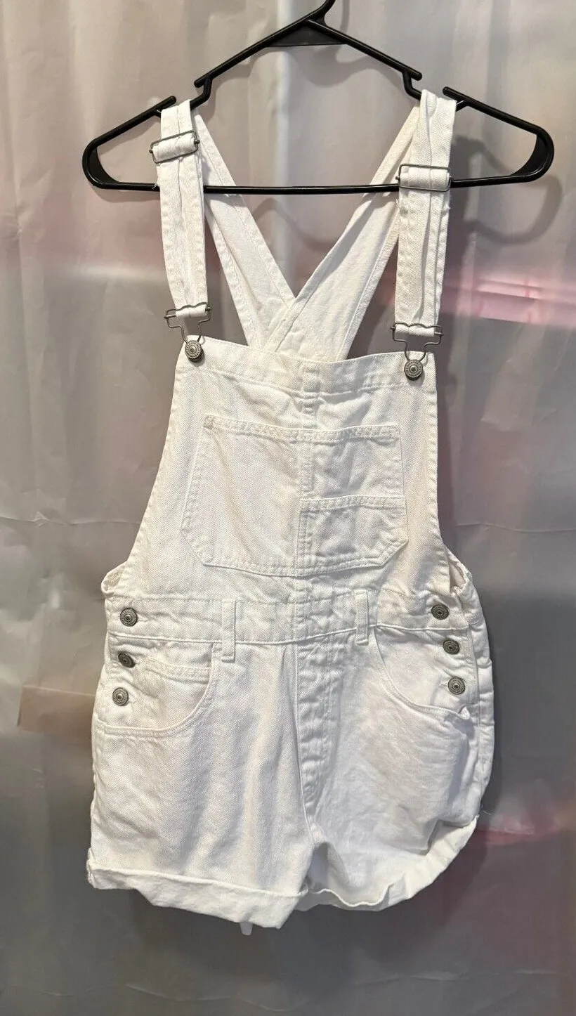 We The Free White Denim Short Overalls XS
