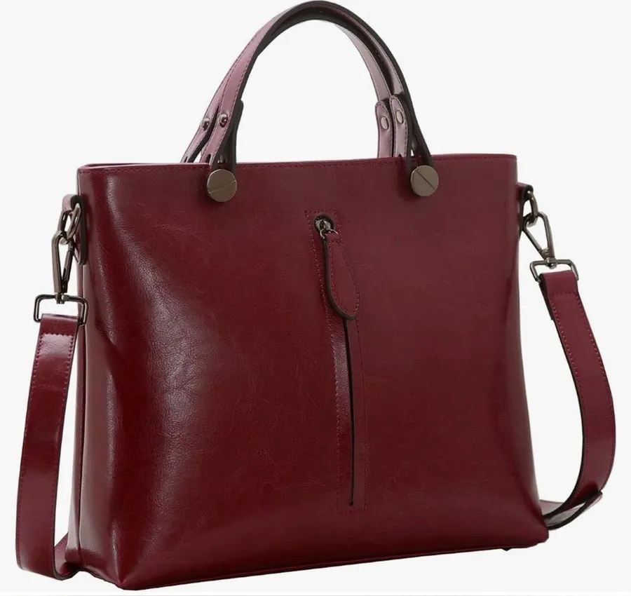 Heshe Chic Brick Red/Burgundy Genuine Leather Tote Bag Crossbody Red