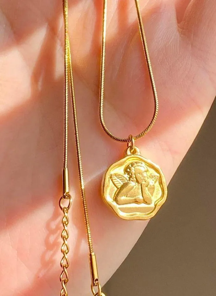 Handmade gold tone stainless steel Angel cherub goth cute chic necklace👼💗