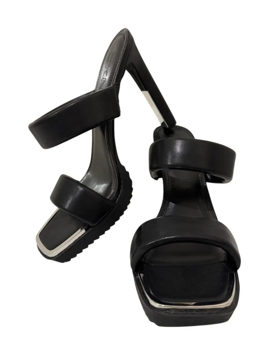 DKNY Ralia Leather Double Padded Strap Black Heels Square Toe| 9.5