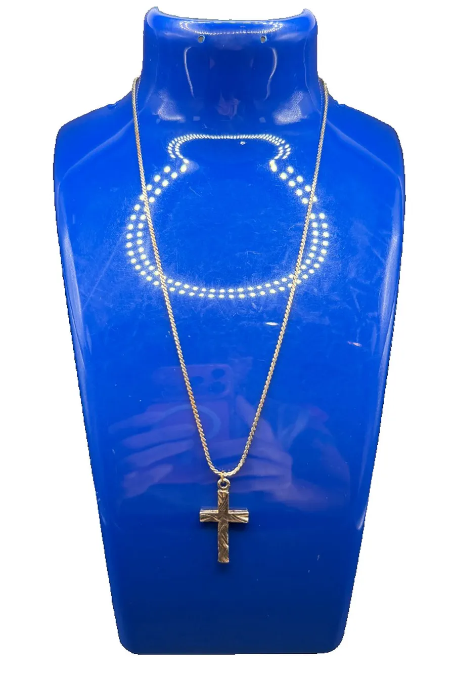 Silver Tone Cross Pendant Necklace 7 in Chain 1 in Pendant Preowned