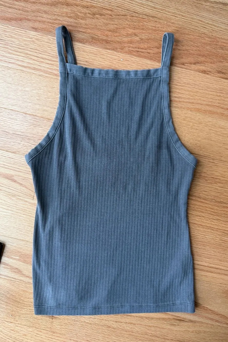 Free People Intimately Charcoal Ribbed Square Neck Tank Top Size S