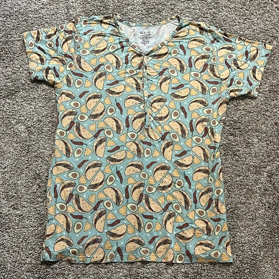 Bundle of Joy Taco Themed Women's Bamboo Pajama Top XL Blue