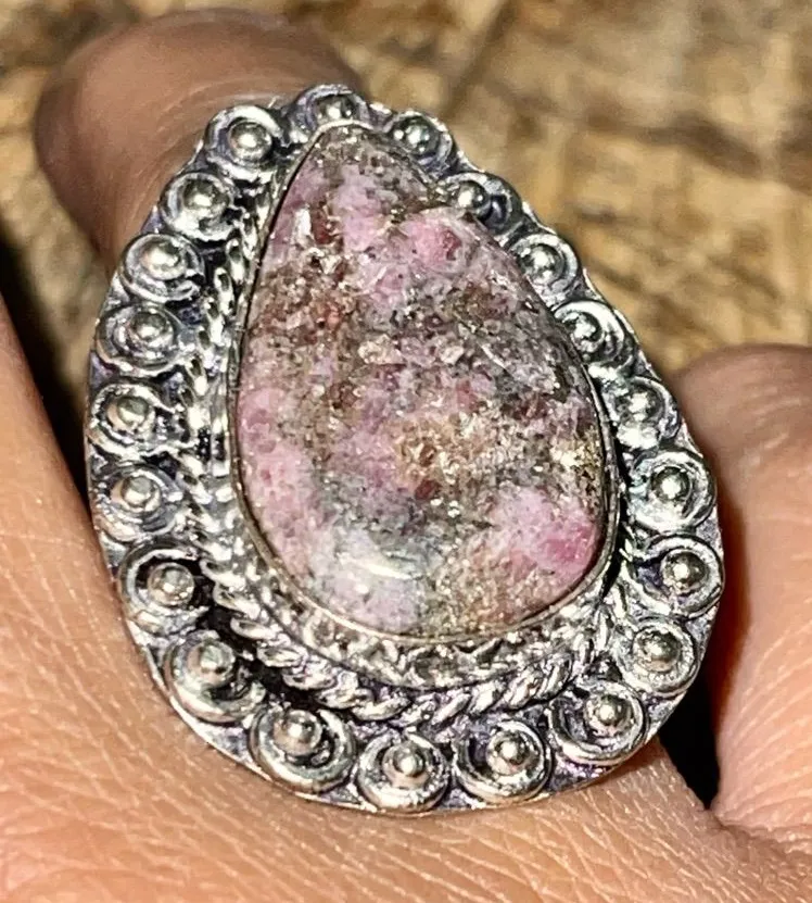 Rhodonite Ring Size 7 1/2 Red