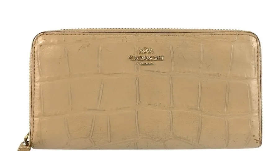 Coach Crocodile Embossed Leather Accordion Zip Around Long Continental Wallet