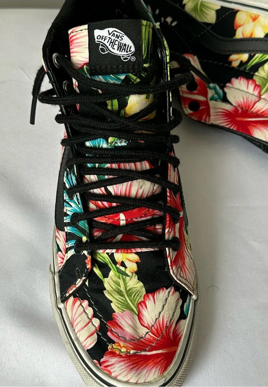 VANS SK8 Hi-Top Floral High-Top Hawaiian Tropical Canvas Lace Up SneakerW8.5/M7