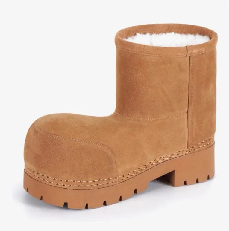 NEW Vegan Suede Platform Winter Snow Boots Ankle Cozy Fur Lined Waterproof 7 Brown