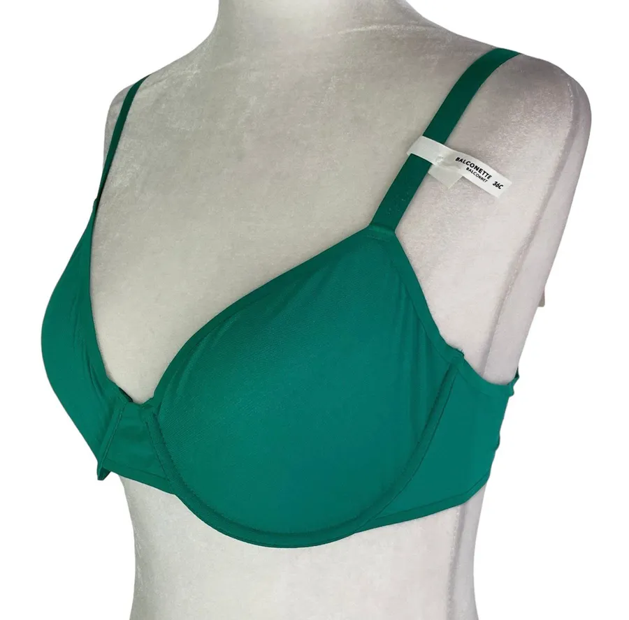 New SMOOTHEZ Mesh Unlined Underwire Balconette Bra Green Envy Size 36C