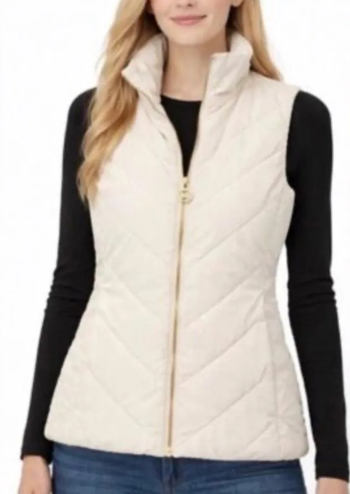 Michael Kors White Gold Sleeveless CasualPuffer Vest Women’s Size M Size M