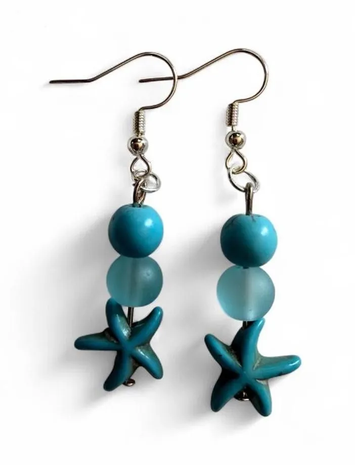 Handmade Turquoise & Teal Starfish Beach Dangle Earrings πβ