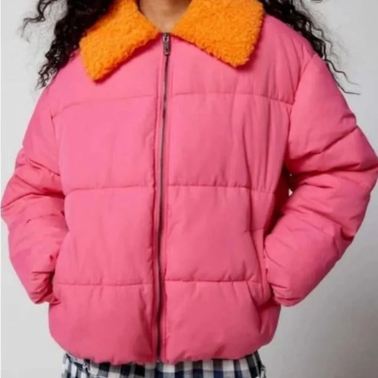 Urban Outfitters Duckie Faux Shearling Collar Pink Puffer Jacket. Size XS