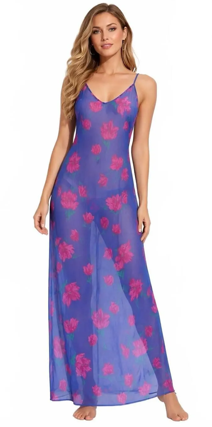 Vintage Barbizon Slip Dress Chemise Floral Maxi Sheer Romantic APPROX Medium Purple