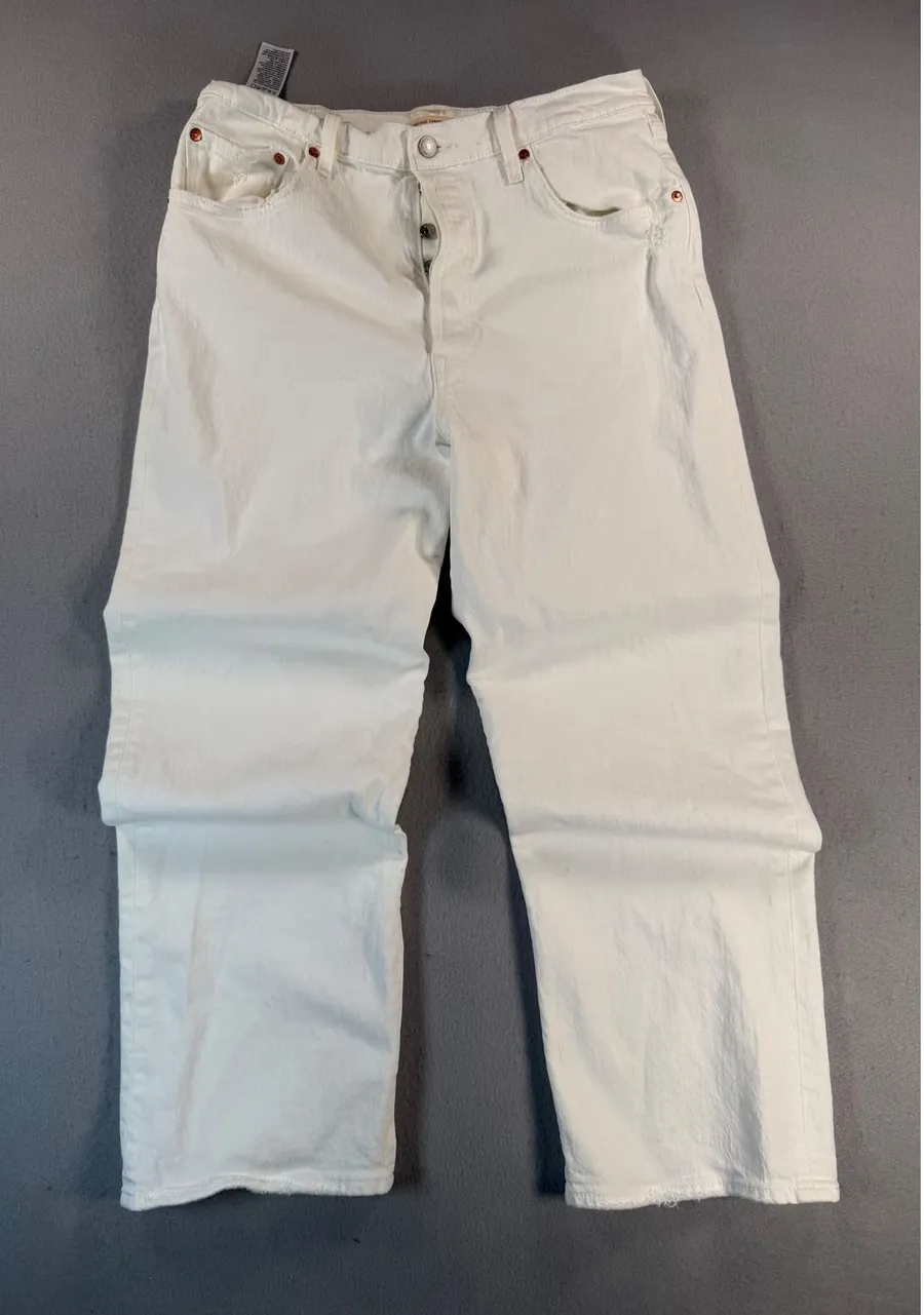 y2k Levis Premium Ribcage Straight Ankle Jeans White High Rise Button Size 32