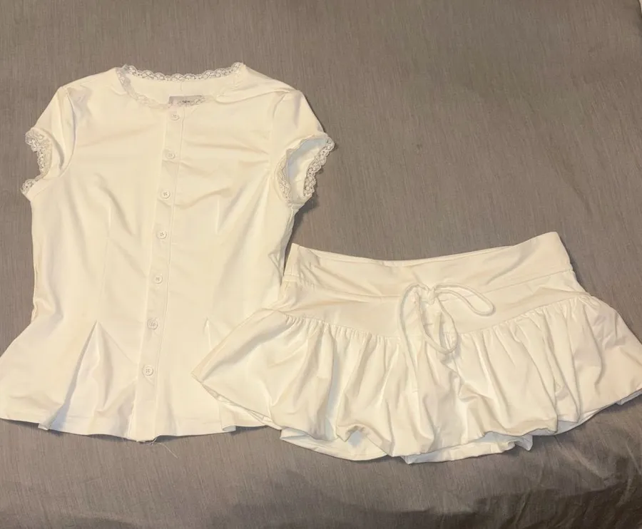 Peppermayo Landon Button Up Top (XXS) and Mini Skort (Small) Set, White