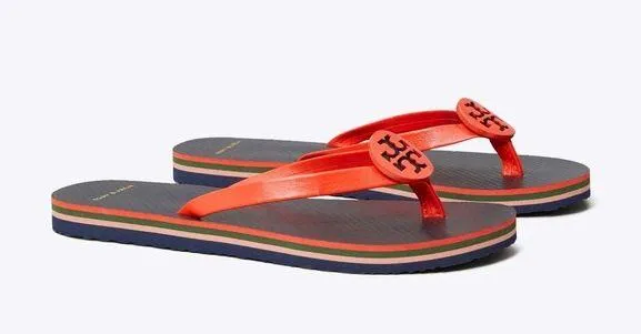 Tory Burch Minnie Flip Flops Sz 5 Logo Red Grenadine Thongs New Flat Sandals