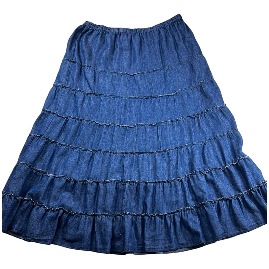 Metro Wear Vintage Denim Prairie Skirt – Size M – 100% Cotton – Cottagecore Maxi Blue Size M