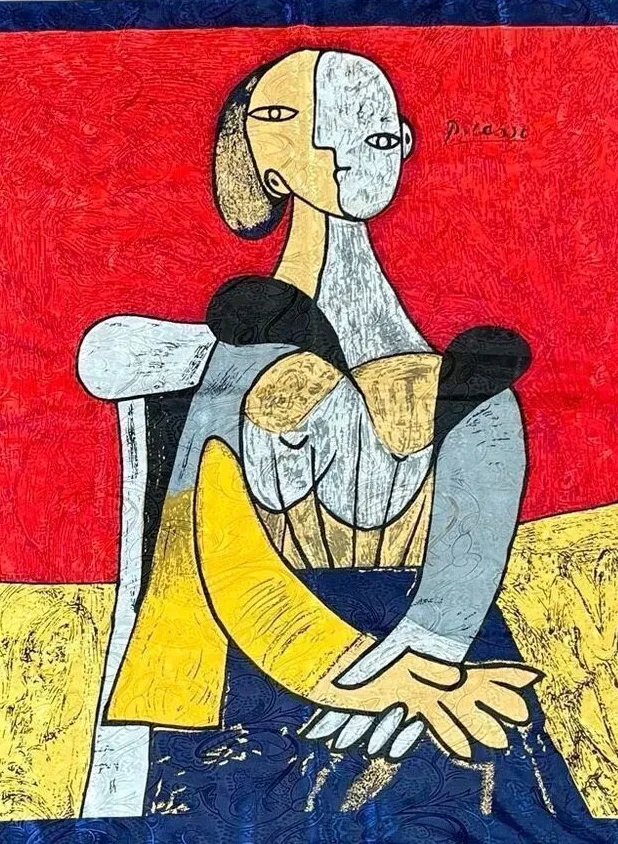 Picasso "Femme Assise" Artwork Silk Vintage Scarf Red