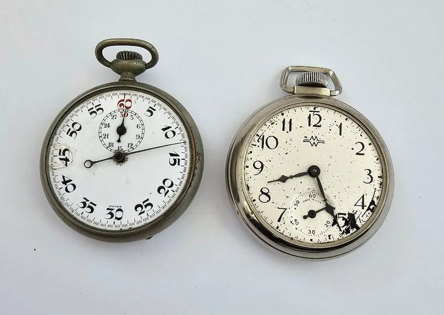 Vintage Pocket Watch Lot Montgomery Ward Swiss Stopwatch Parts Repair Silver