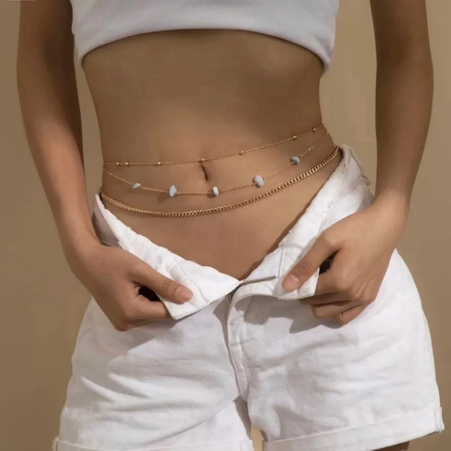14K Gold Plated Belly Chain Adjustable Layered Chain for Women Sexy Waist Chain