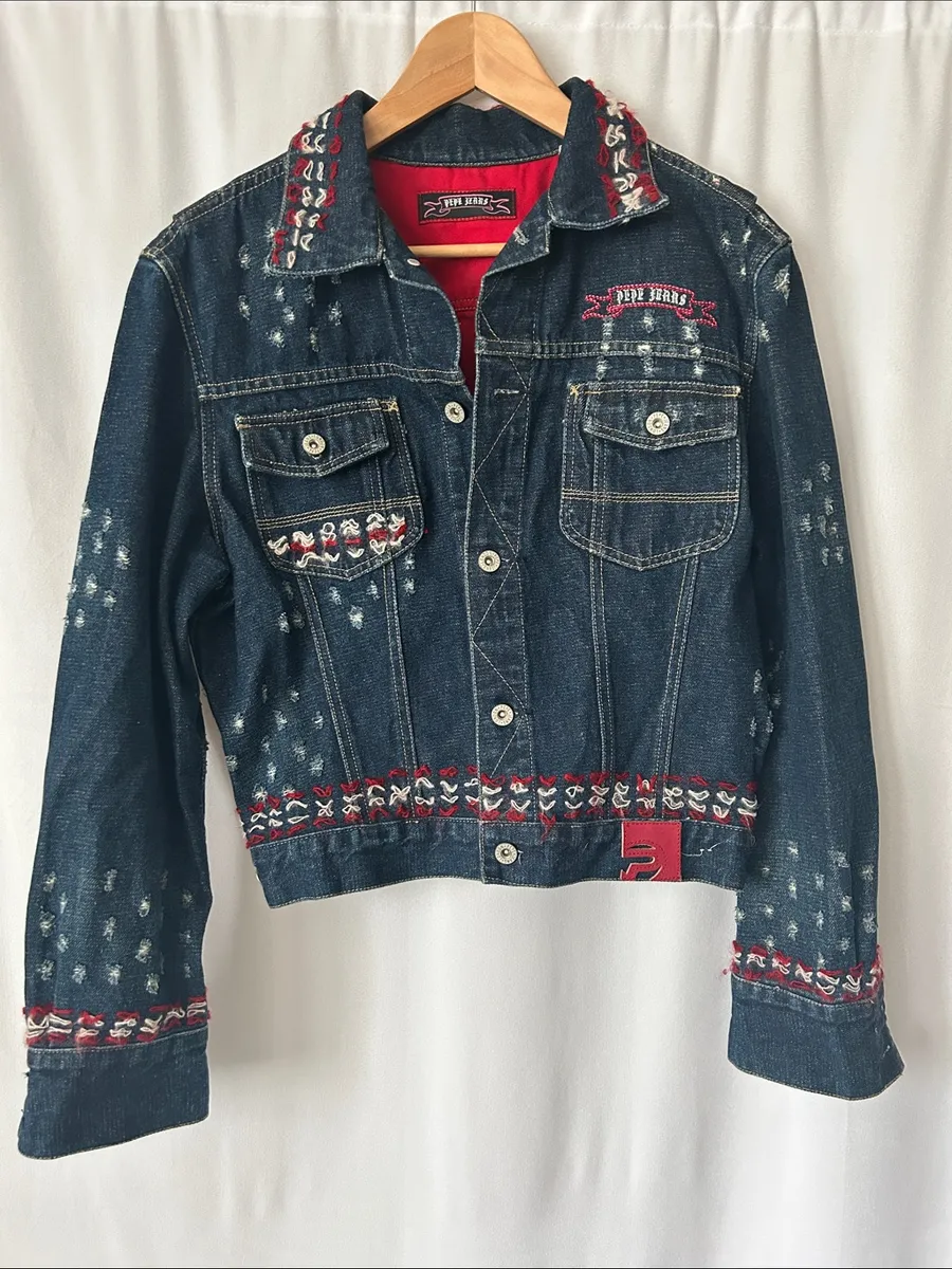 Pepe Jeans Blue Cotton Denim Embroidered Long Sleeve Jacket **Size XL** 🔥🔥