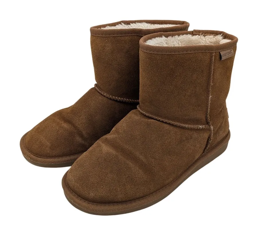 Minnetonka Brown Suede Sheepskin Lined Short Ankle Boots Women's Size 8M 85701