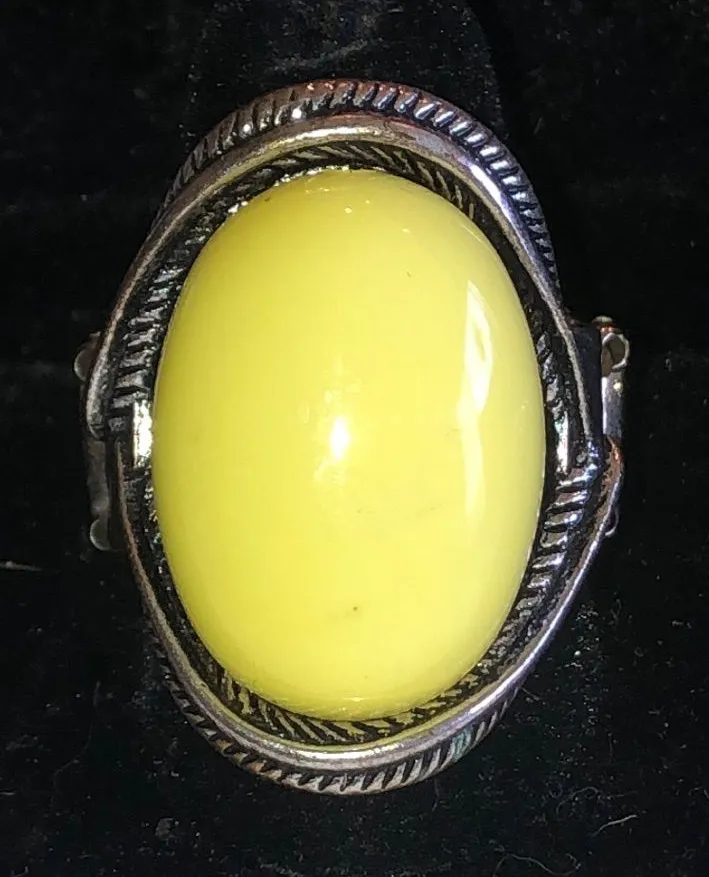 Yellow Oval Center Boho Statement Ring