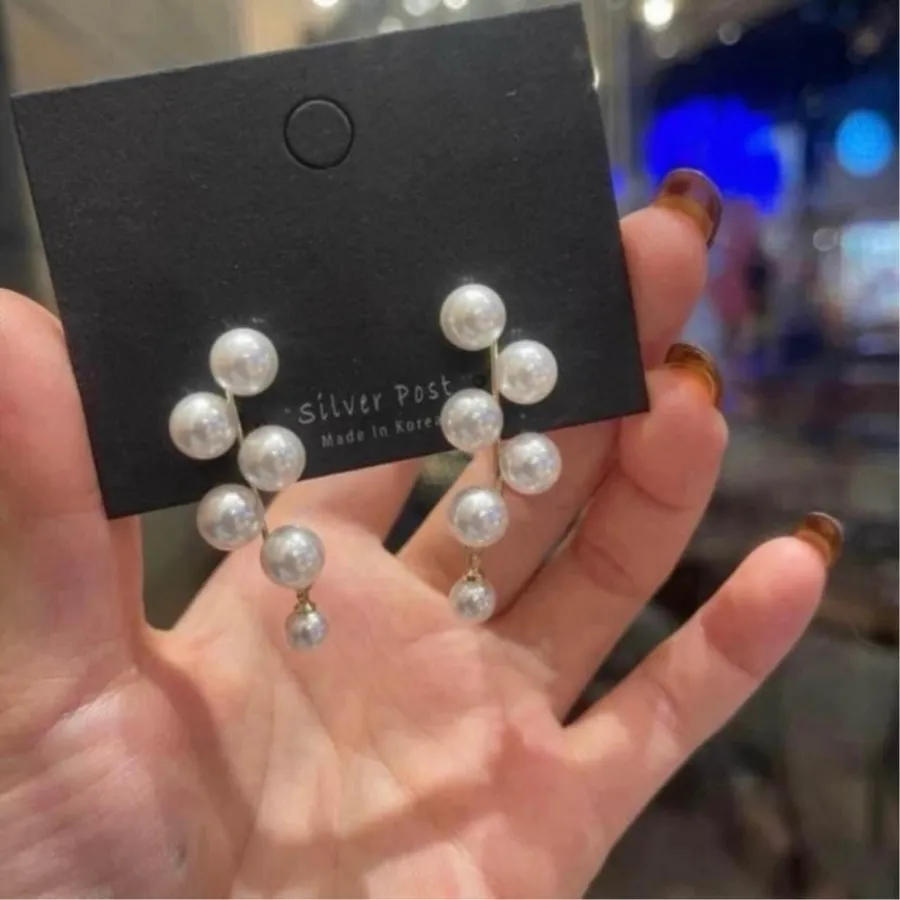 Elegant White Pearl Tassel Dangle Drop Earrings for Women Gold