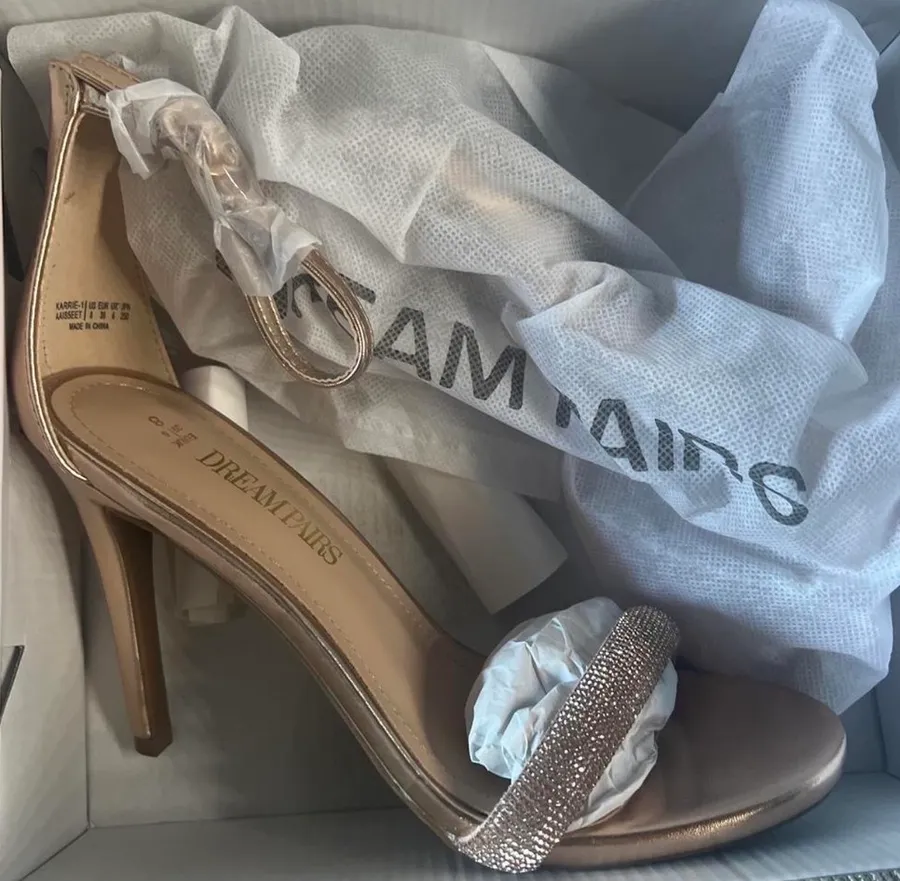 Champagne Rhinestone Heels – Karrie-1 (Size 8) ✨