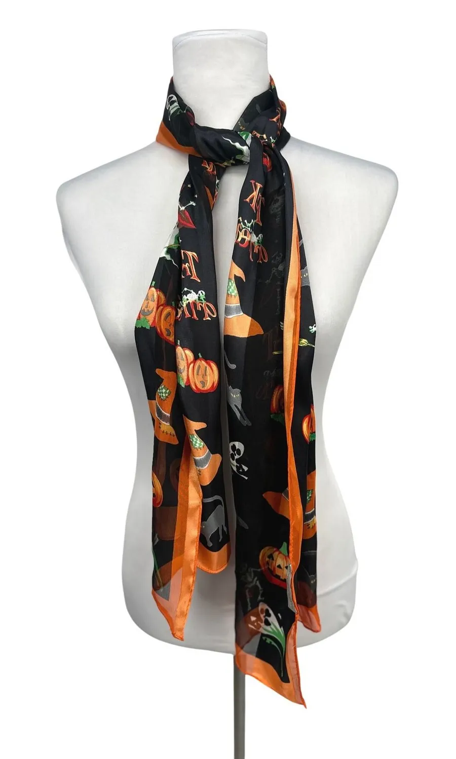 Christopher & Banks Scarf Women Black Halloween Pumpkin Ghost Cat Fall Teacher
