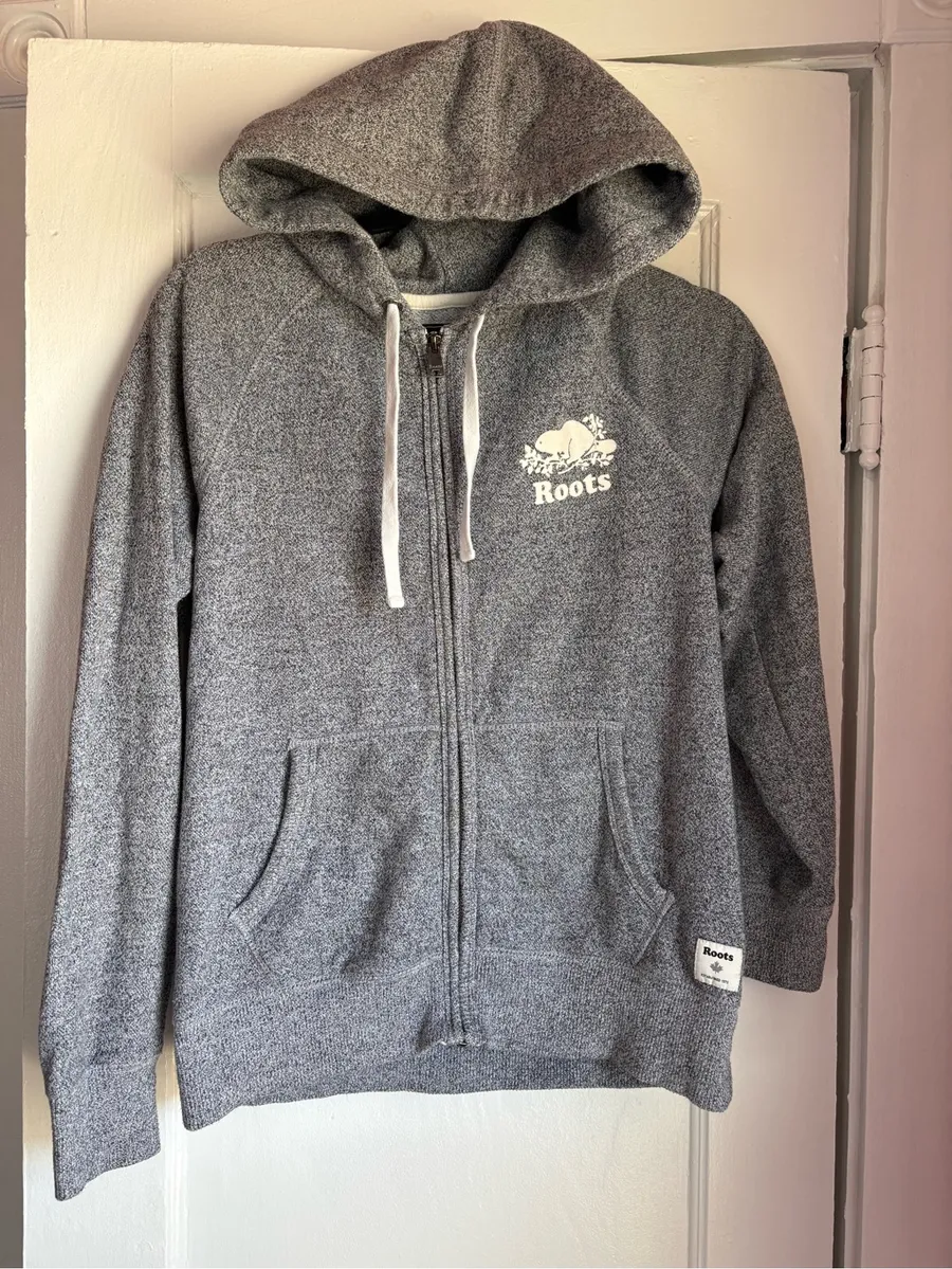 Roots Original Salt & Pepper Full Zip Hoodie Gray Small Organic Cotton