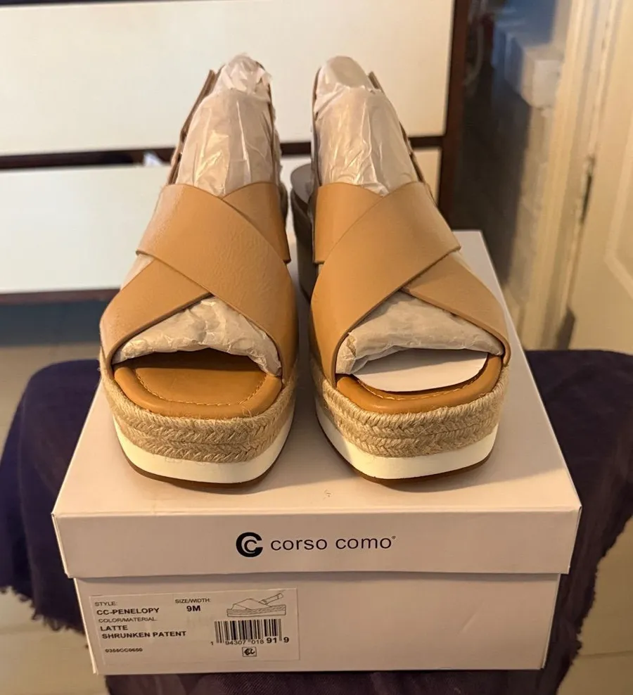 Corso Como Lattea Tan Crossover Espadrille Platform Sandals