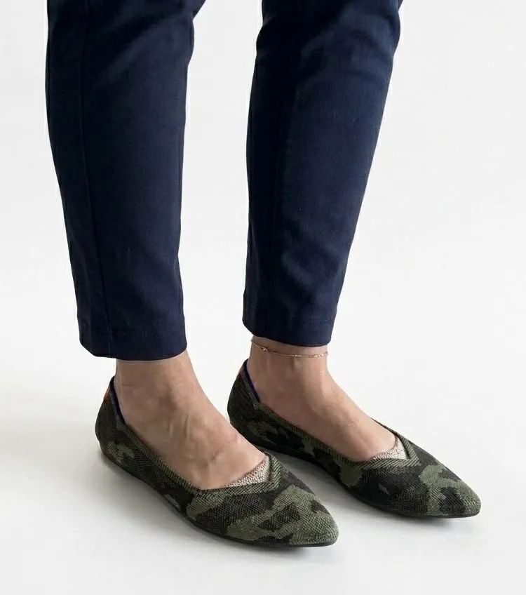 Rothys Womens Size W8 The Point Camo Green Shoes Camouflage Pointed Toe Flats