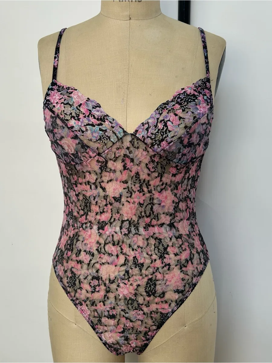 Undercover Pink and Black Floral Lace Chemise Size M
