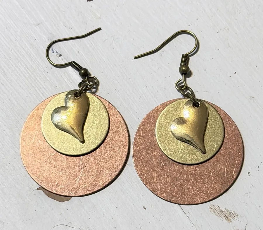 Gold and Rose Gold Heart Drop Earrings